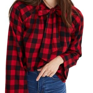 Tie- Neck Popover Shirt in Buffalo Check